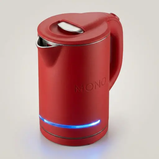 Stainless Steel Hofeny Kettle 0.8L with Anti-Scald [1064] — KTL-1064 — A 0.8L electric kettle with a stainless steel interior and a seamless, cool-touch anti-scald PP shell. Rated 1000 to 1200W with auto shut-off and boil-dry protection, it boils quickly and safely. A concealed heating element and 360-degree cordless base complete it, in black, white, red, blue or green.