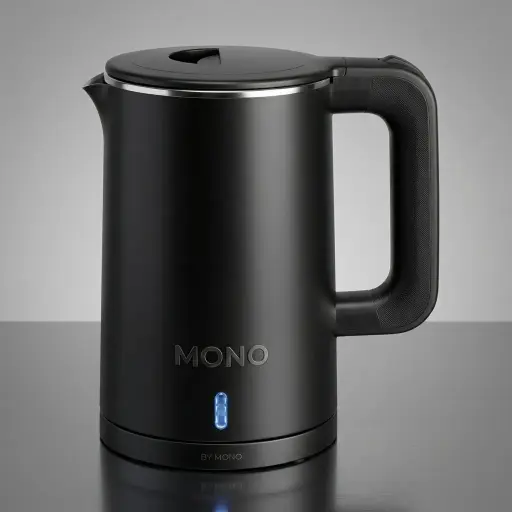 Stainless Steel Beaulieu Kettle 1.0L with PP Shell [1069] — KTL-1069 — A 1.0L electric kettle with a food-grade 304 stainless steel interior and a double-body PP shell for safe handling. A 1200 to 1400W branded controller boils fast, with auto shut-off and boil-dry protection. A concealed element and 360-degree cordless base make it tidy and simple to use, measuring 20.5x16cm, in black, white or khaki.