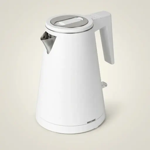 Stainless Steel Magnolia Kettle 0.8L with PP Shell [1071] — KTL-1071 — A 0.8L electric kettle with a food-grade 304 stainless steel interior and a cool-touch, double-body PP shell. A 1000 to 1200W branded controller boils fast, with auto shut-off and boil-dry protection. A concealed element, seamless build and 360-degree cordless base make it easy to use, in black or white.