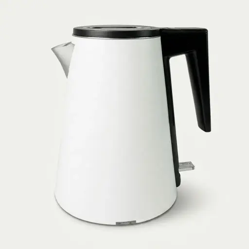 Stainless Steel Magnolia Kettle & 0.8L with PP Shell — KTL-1072 — A 0.8L electric kettle with a stainless steel interior and a seamless, cool-touch double-body PP shell. Rated 1000 to 1200W with auto shut-off and boil-dry protection, it boils quickly and safely. A concealed element and 360-degree cordless base round it out, in black or white.