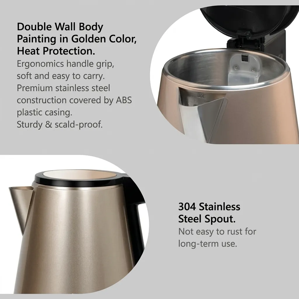 Stainless Steel Ginkgo Kettle Golden 1.2L with Auto Shut-Off — KTL-1079 (image 2)