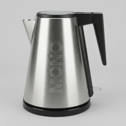 Cypress Kettle 1.2ltr Stainless Steel — KTL-1080 — A 1.2L electric kettle in food-grade 304 stainless steel with a metal-look finish and a cool, anti-scald plastic handle. A 1000 to 1200W branded controller boils efficiently, with auto shut-off and boil-dry protection and one-key lid opening. A concealed element and 360-degree cordless base make it easy to use.