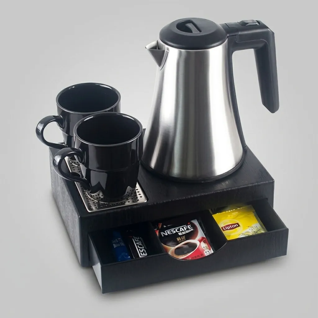 Wood Grain Drawer Tray Set with Stainless Steel 0.8L Kettle [1024] — KTS-1024 (image 5)