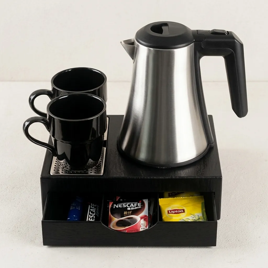 Wood Grain Drawer Tray Set with Stainless Steel 0.8L Kettle [1024] — KTS-1024 (image 6)