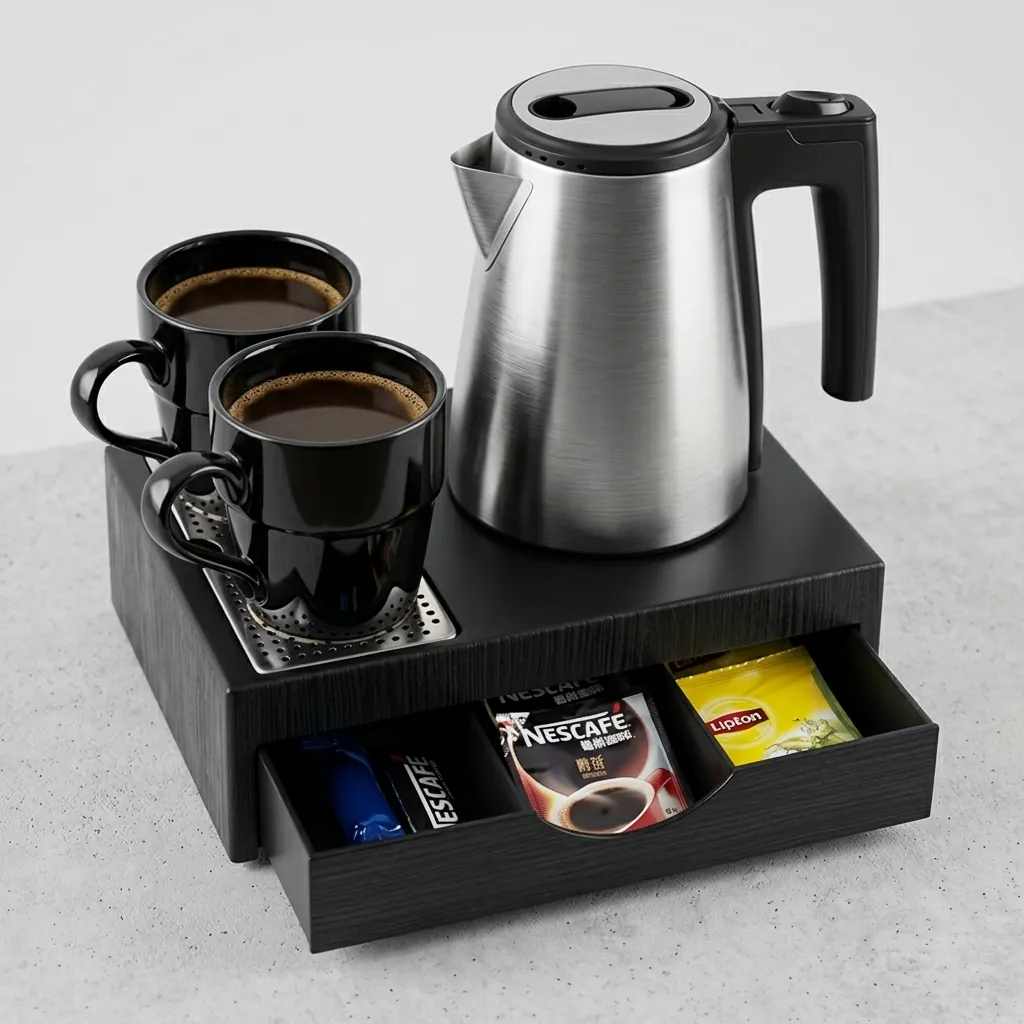Wood Grain Drawer Tray Set with Strix Stainless Steel 0.6L Kettle — KTS-1025 (image 4)