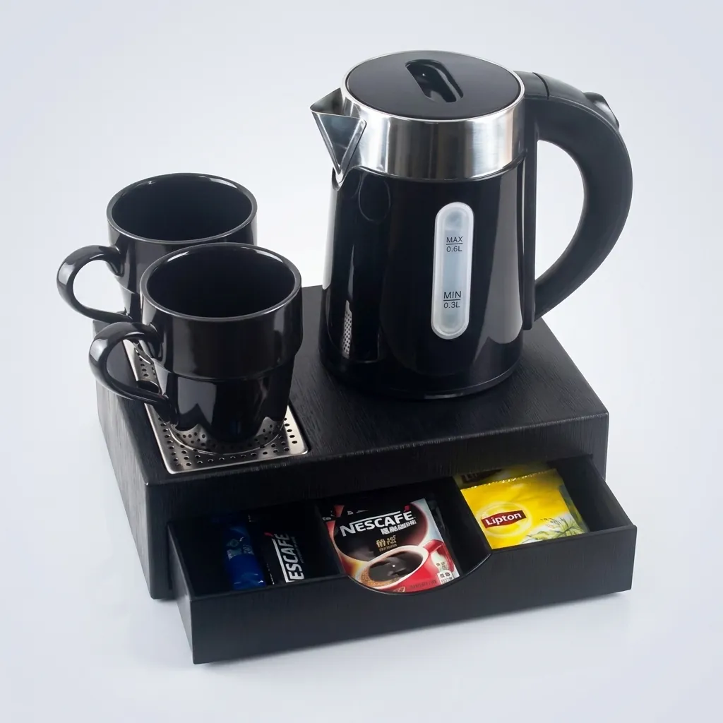 Wood Grain Drawer Set with Stainless Steel Double Body 0.6L Kettle [1026] — KTS-1026 (image 5)