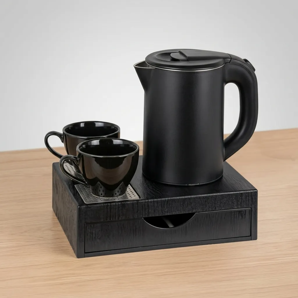 Wood Grain Drawer Set with Stainless Steel Anti-Scald 0.8L Kettle [1027] — KTS-1027 (image 6)