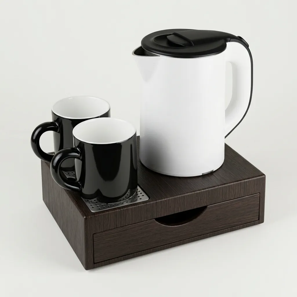 Wood Grain Drawer Set with Stainless Steel Anti-Scald 0.8L Kettle [1028] — KTS-1028 (image 4)