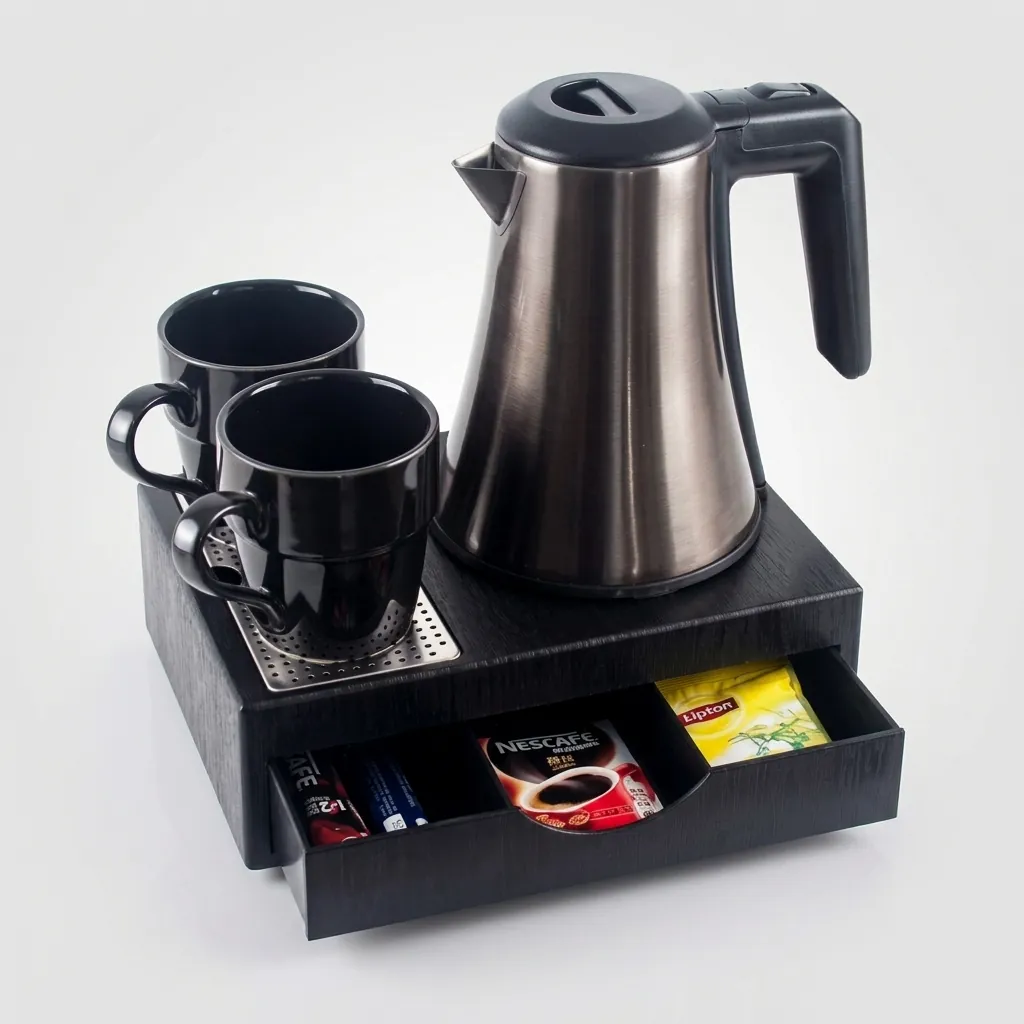 Wood Grain Drawer Tray Set with Stainless Steel 0.8L Kettle [1030] — KTS-1030 (image 5)