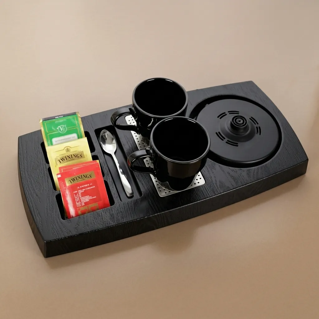 Wood Grain Tray Set with Stainless Steel 1.2L Kettle with Spout Strainer [1047]… (image 4)