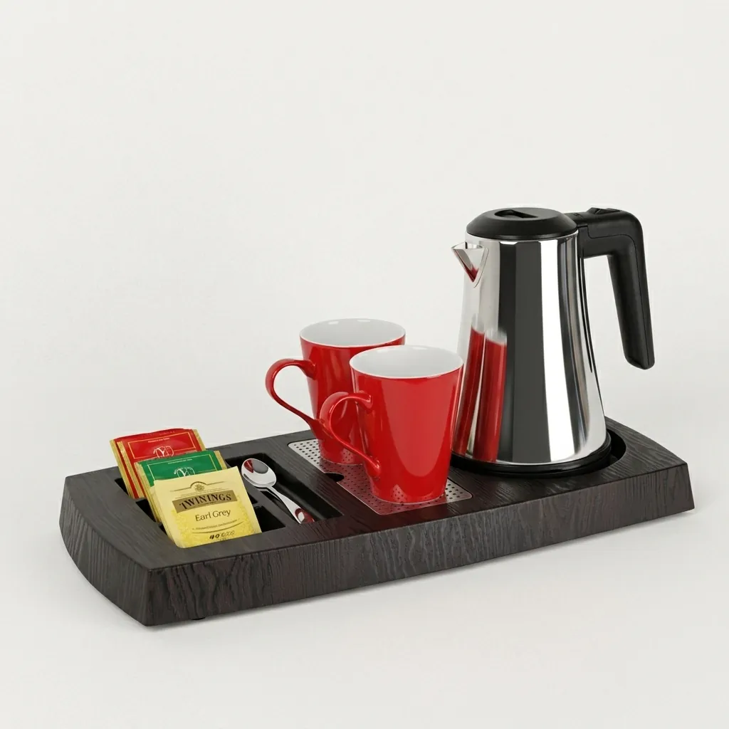 Wood Grain 3-in-1 Tray Set with Stainless Steel 0.8L Kettle [1049] — KTS-1049 (image 3)