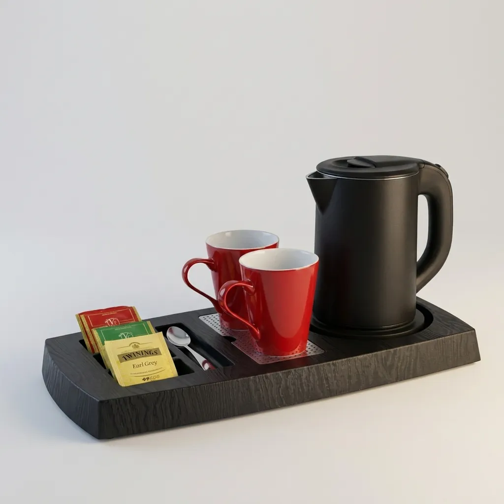 Wood Grain Tray Set with Stainless Steel Anti-Scald 0.8L Kettle [1050] — KTS-1050 (image 3)