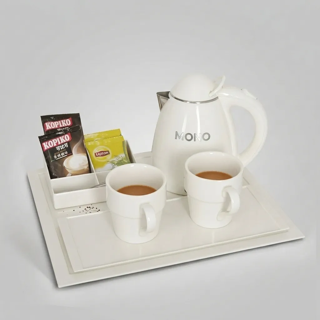 Melamine Tray Set with Stainless Steel Double Body 0.8L Kettle [1063] — KTS-1063 (image 1)
