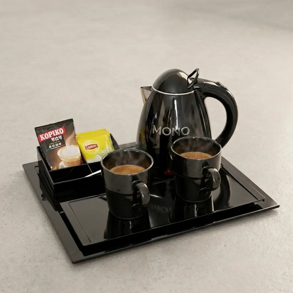 Melamine Tray Set with Stainless Steel Double Body 0.8L Kettle [1064] — KTS-1064 (image 1)