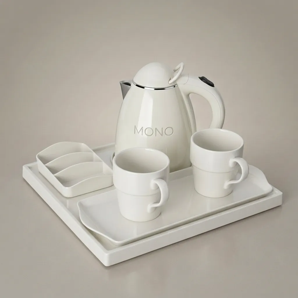 Melamine Tray Set with Stainless Steel Double Body 0.8L Kettle [1068] — KTS-1068 (image 1)