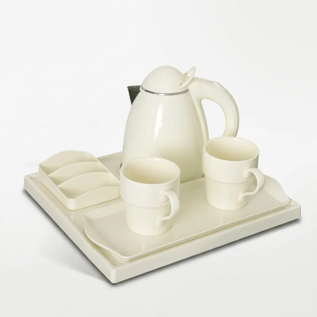 Melamine Tray Set with Stainless Steel Double Body 0.8L Kettle [1068] — KTS-1068 (image 2)