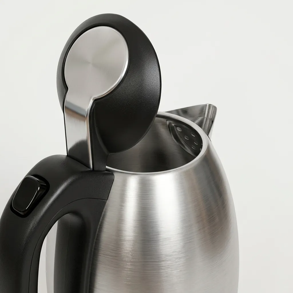 Melamine Tray Set with Strix Stainless Steel 1.2L Kettle with Matt Finish — KTS-1072 — A melamine welcome-tray set with a main tray, three-compartment tea box and matching serving tray in strong, fire-resistant non-crack melamine. The polished, easy-clean surface pairs with a 1.2L matt-finish Strix stainless steel kettle. The main tray measures 34.5x31.5cm, in stainless steel or black. (image 5)