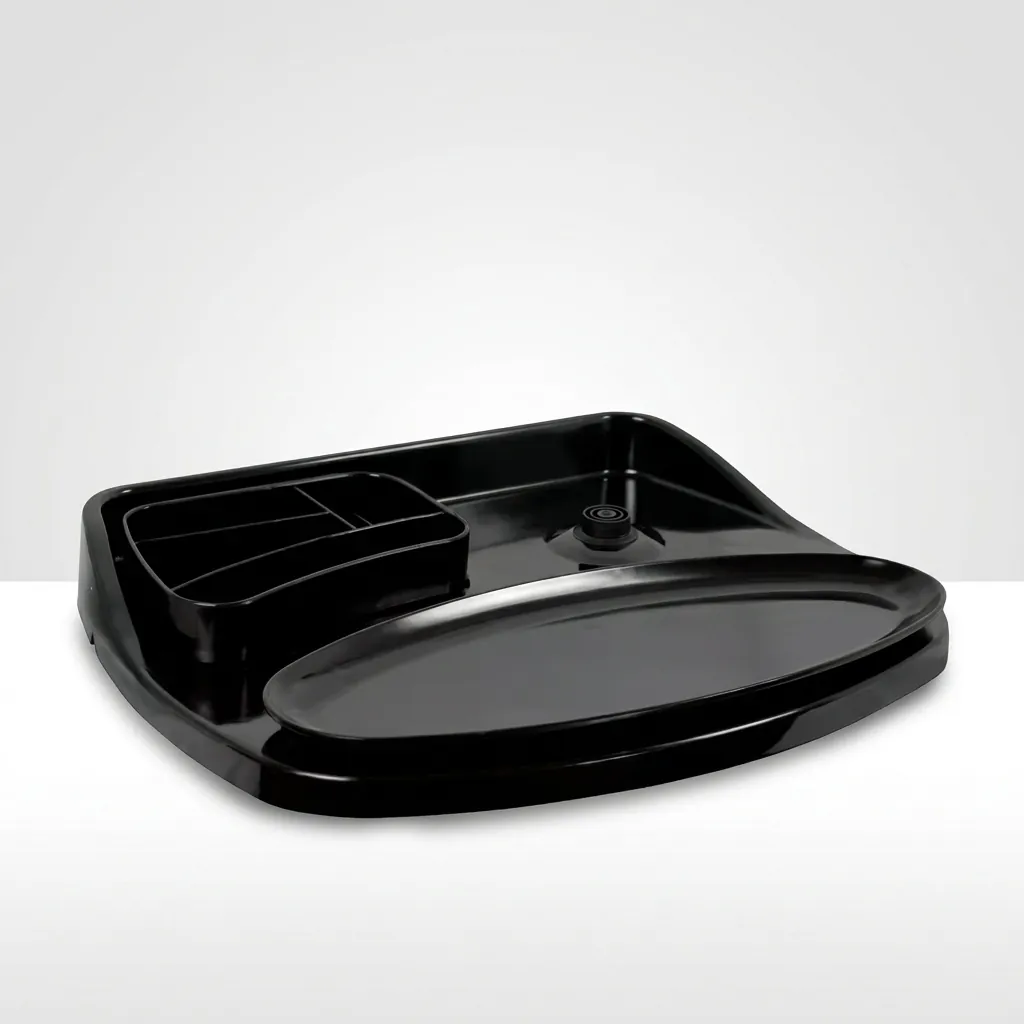 Melamine Tray Set with Stainless Steel 1.2L Kettle [1075] — KTS-1075 — A premium melamine welcome-tray set with a large main tray, four-compartment tea box and matching serving tray in strong, fire-resistant non-crack melamine. The polished, easy-clean surface pairs with a 1.2L stainless steel kettle. The roomy main tray measures 46.2x36.9cm, in stainless steel or black. (image 4)