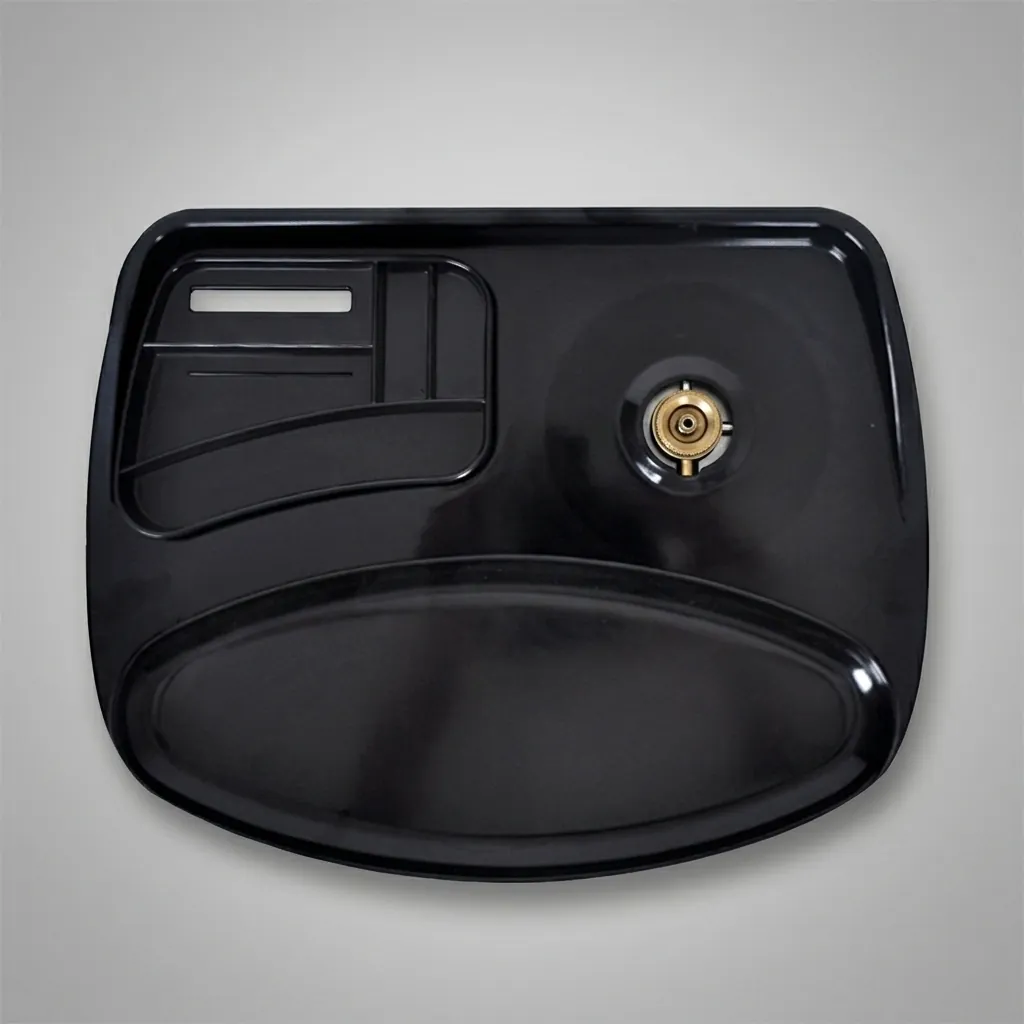 Melamine Tray Set with Stainless Steel 1.2L Kettle [1075] — KTS-1075 — A premium melamine welcome-tray set with a large main tray, four-compartment tea box and matching serving tray in strong, fire-resistant non-crack melamine. The polished, easy-clean surface pairs with a 1.2L stainless steel kettle. The roomy main tray measures 46.2x36.9cm, in stainless steel or black. (image 5)
