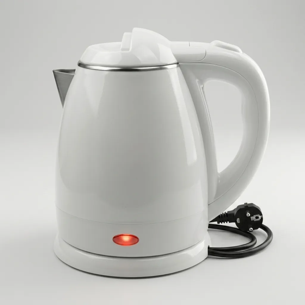 Melamine Tray Set with Strix Stainless Steel 1.2L Kettle [1076] — KTS-1076 — A melamine welcome tray in strong, fire-resistant non-crack melamine with an integrated kettle base, three sachet-and-spoon compartments and space for cups. The polished surface wipes clean easily, paired with a 1.2L double-body Strix stainless steel kettle. A 36.5x34cm tray finished in white. (image 2)