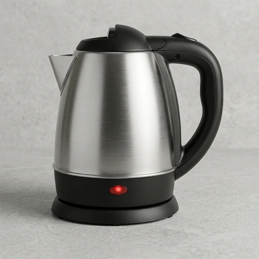 Melamine Tray Set with Stainless Steel 1.2L Kettle with Spout Strainer [1078] — KTS-1078 — A melamine welcome tray in strong, fire-resistant non-crack melamine with an integrated kettle base, three sachet-and-spoon compartments and space for cups. The polished surface wipes clean easily, paired with a 1.2L stainless steel kettle featuring a spout strainer. A 36.5x34cm tray finished in black. (image 2)