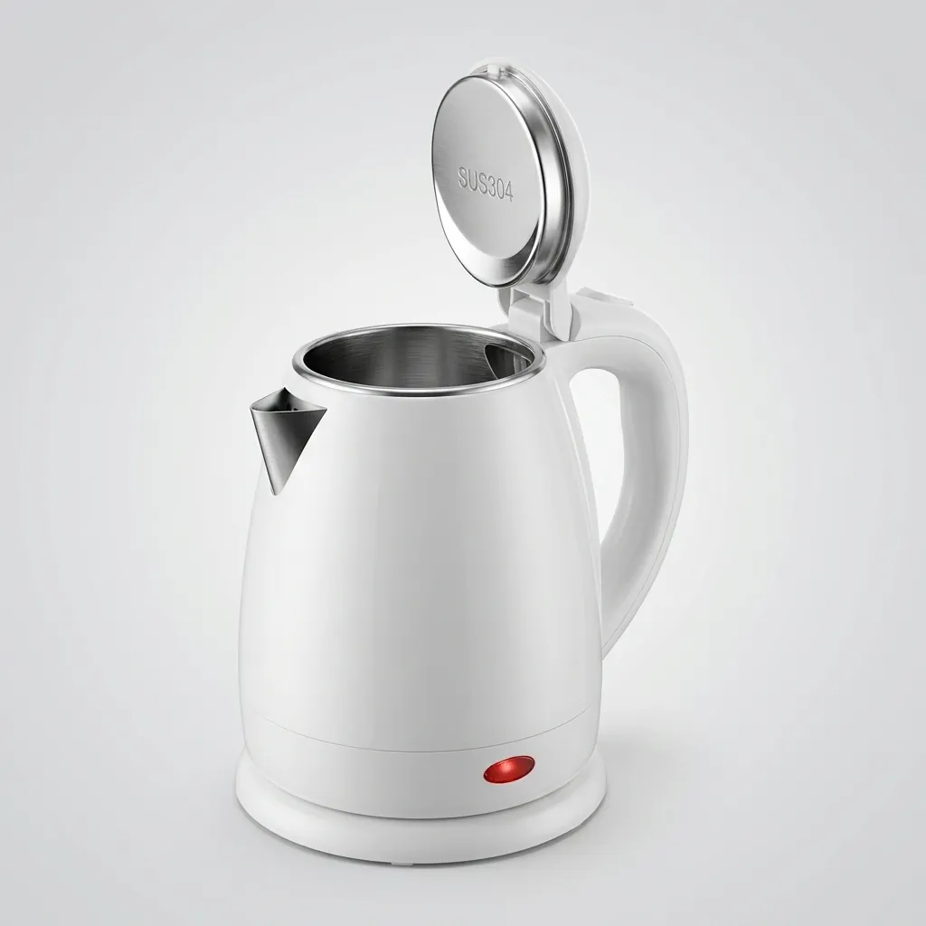 Melamine Tray Set with Stainless Steel Double Body 0.8L Kettle [1080] — KTS-1080 — A melamine welcome tray in strong, fire-resistant non-crack melamine with an integrated kettle base, three sachet-and-spoon compartments and space for cups. The polished surface wipes clean easily, paired with a 0.8L double-body stainless steel kettle. A 36.5x34cm tray finished in white. (image 3)