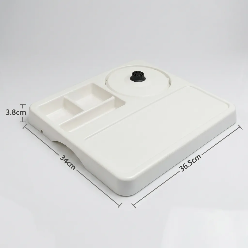 Melamine Tray Set with Stainless Steel Double Body 0.8L Kettle [1080] — KTS-1080 — A melamine welcome tray in strong, fire-resistant non-crack melamine with an integrated kettle base, three sachet-and-spoon compartments and space for cups. The polished surface wipes clean easily, paired with a 0.8L double-body stainless steel kettle. A 36.5x34cm tray finished in white. (image 5)
