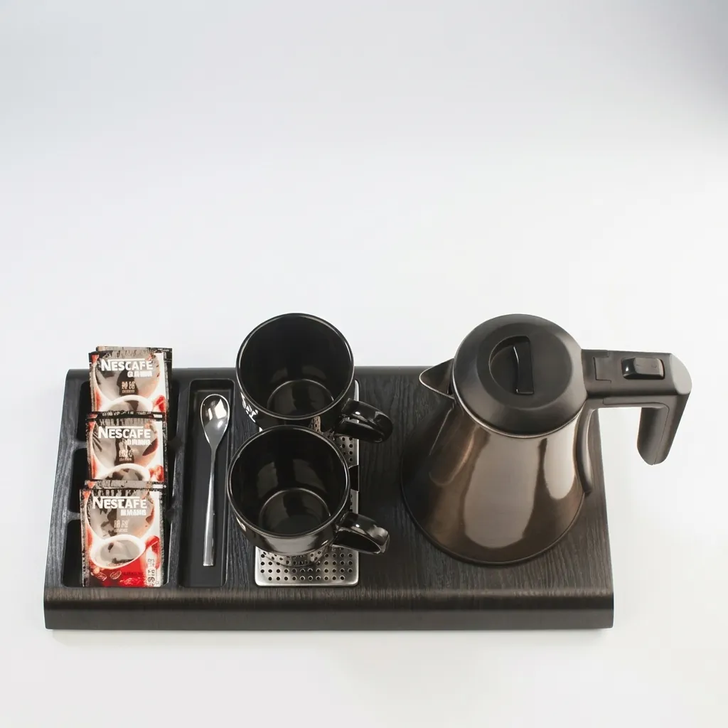 Wood Grain 3-in-1 Tray Set with Stainless Steel 0.8L Kettle [1091] — KTS-1091 (image 5)