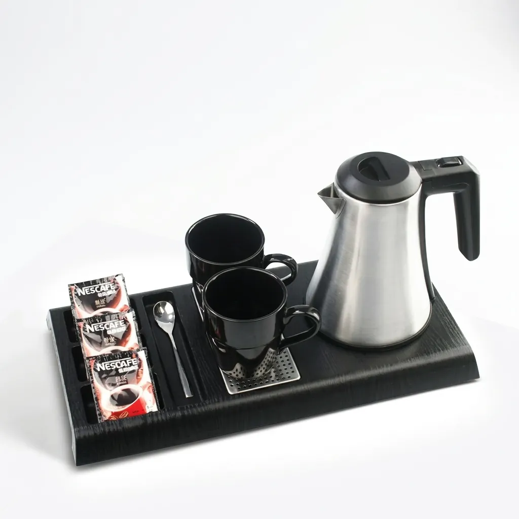 Wood Grain 3-in-1 Tray Set with Stainless Steel 0.8L Kettle [1092] — KTS-1092 (image 2)