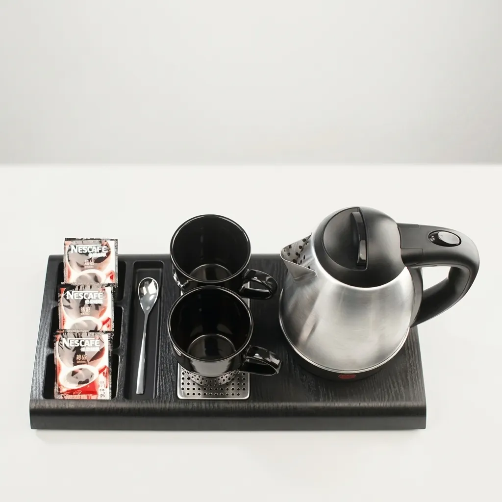 Wood Grain Tray Set with Stainless Steel 1.2L Kettle with Spout Strainer [1097]… (image 5)