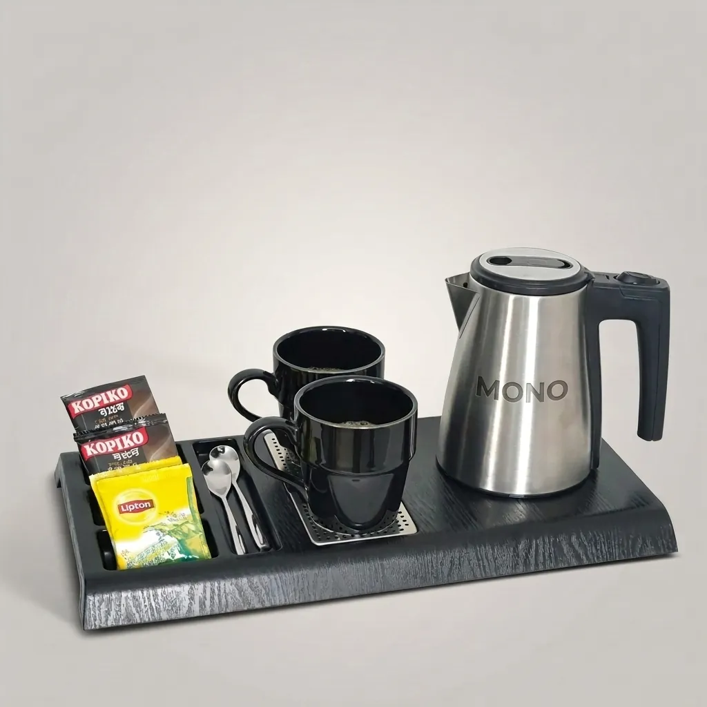 Wood Grain 3-in-1 Tray Set with Strix Stainless Steel 0.6L Kettle [1098] — KTS-1098 (image 1)