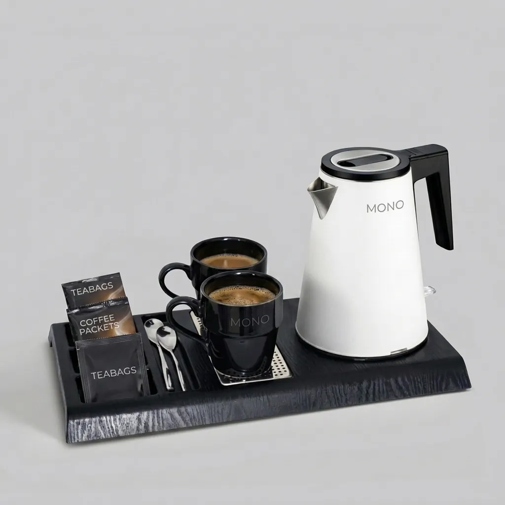 Wood Grain Tray Set with Strix Seamless Stainless Steel 0.8L Kettle [1101] — KTS-1101 (image 1)