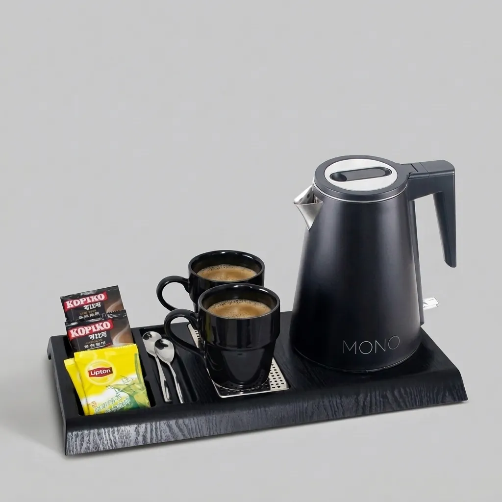 Wood Grain Tray Set with Strix Seamless Stainless Steel 0.8L Kettle [1102] — KTS-1102 (image 1)