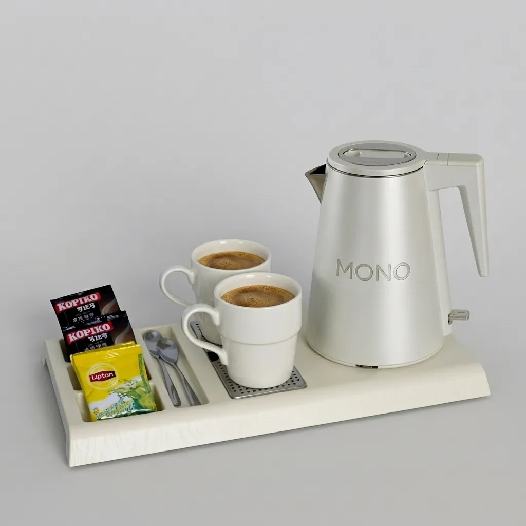 Wood Grain Tray Set with Strix Seamless Stainless Steel 0.8L Kettle [1103] — KTS-1103 (image 1)