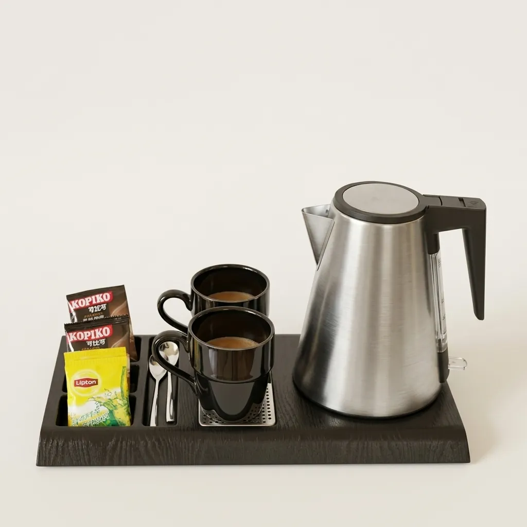 Wood Grain Tray Set with Stainless Steel 1.2L Kettle with Triple Protection — KTS-1104 (image 4)