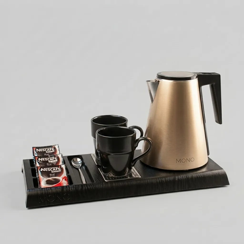 Wood Grain Tray Set with Strix Stainless Steel 1.2L Kettle with Light Indicator… (image 1)