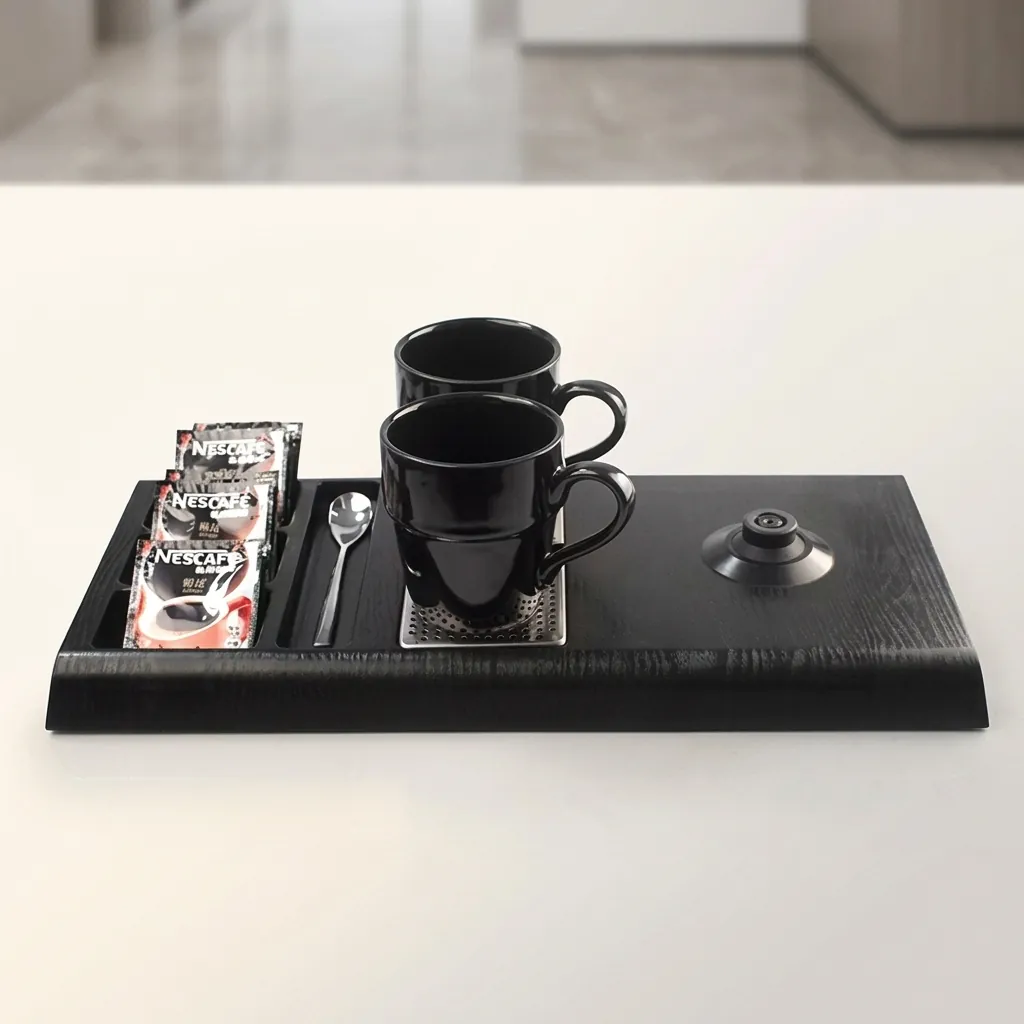 Wood Grain Tray Set with Stainless Steel Double Body 1.2L Kettle [1106] — KTS-1106 (image 6)