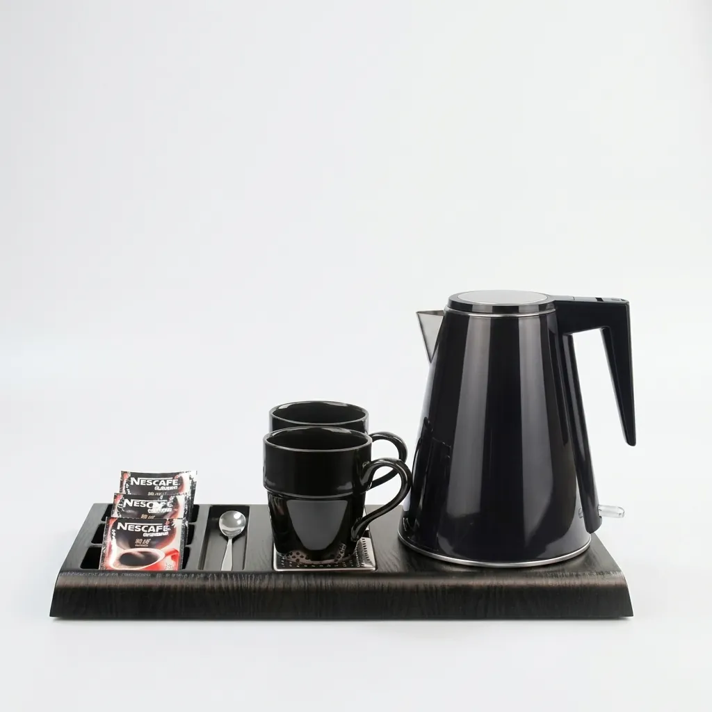 Wood Grain Tray Set with Stainless Steel Double Body 1.2L Kettle [1107] — KTS-1107 (image 5)