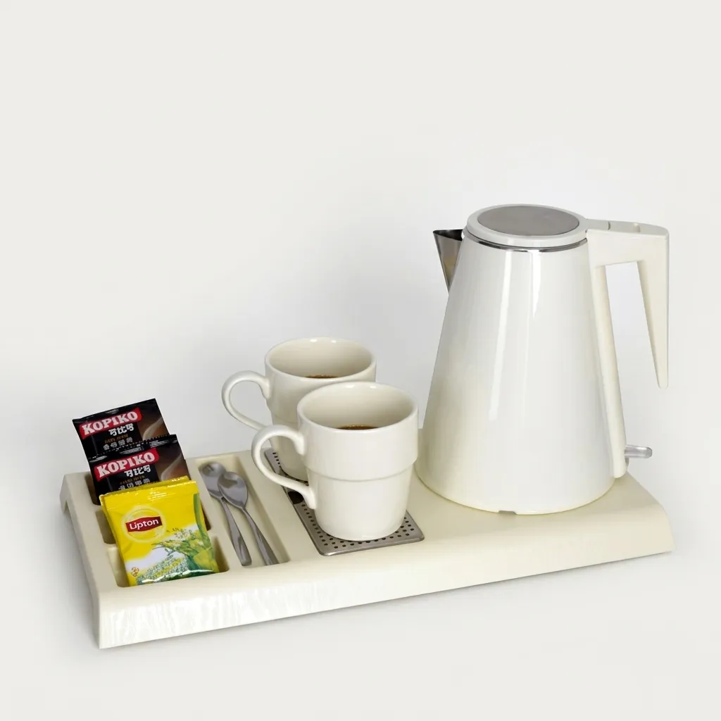 Wood Grain Tray Set with Stainless Steel Double Body 1.2L Kettle [1108] — KTS-1108 (image 5)