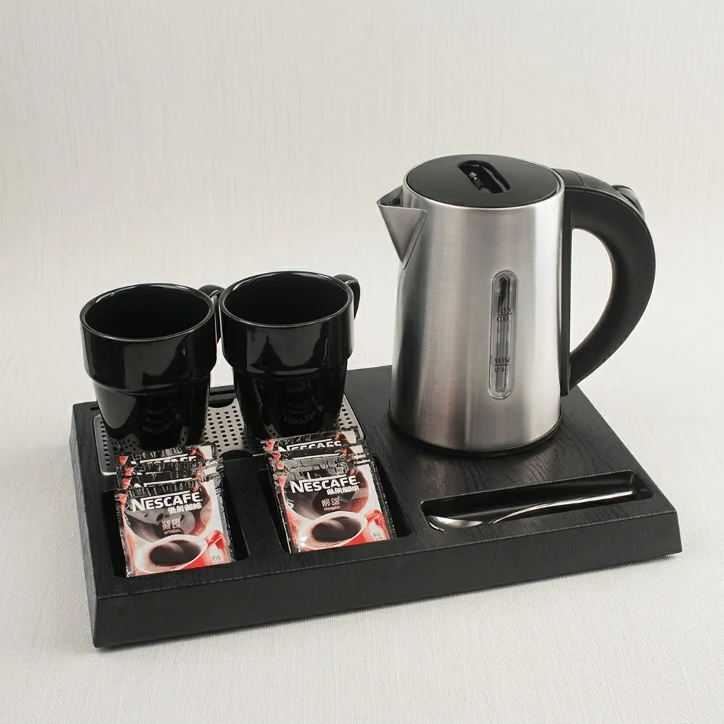 Wood Grain Tray Set with Stainless Steel Double Body 0.6L Kettle with Matt Finish… (image 5)