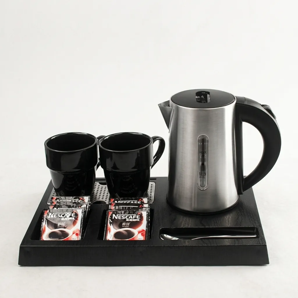 Wood Grain Tray Set with Stainless Steel Double Body 0.6L Kettle with Matt Finish… (image 6)
