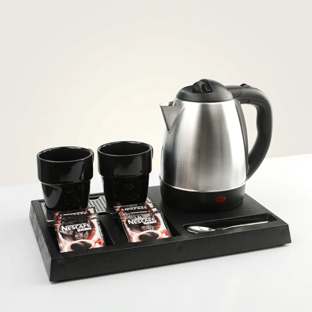 Wood Grain Tray Set with Stainless Steel 1.2L Kettle with Spout Strainer [1111]… (image 5)