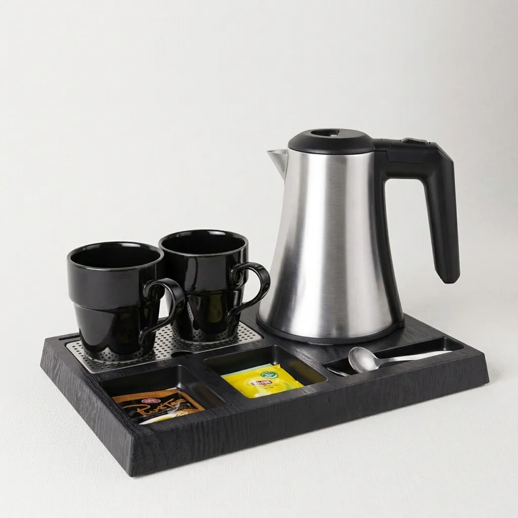 Wood Grain 3-in-1 Tray Set with Stainless Steel 0.8L Kettle [1113] — KTS-1113 (image 5)