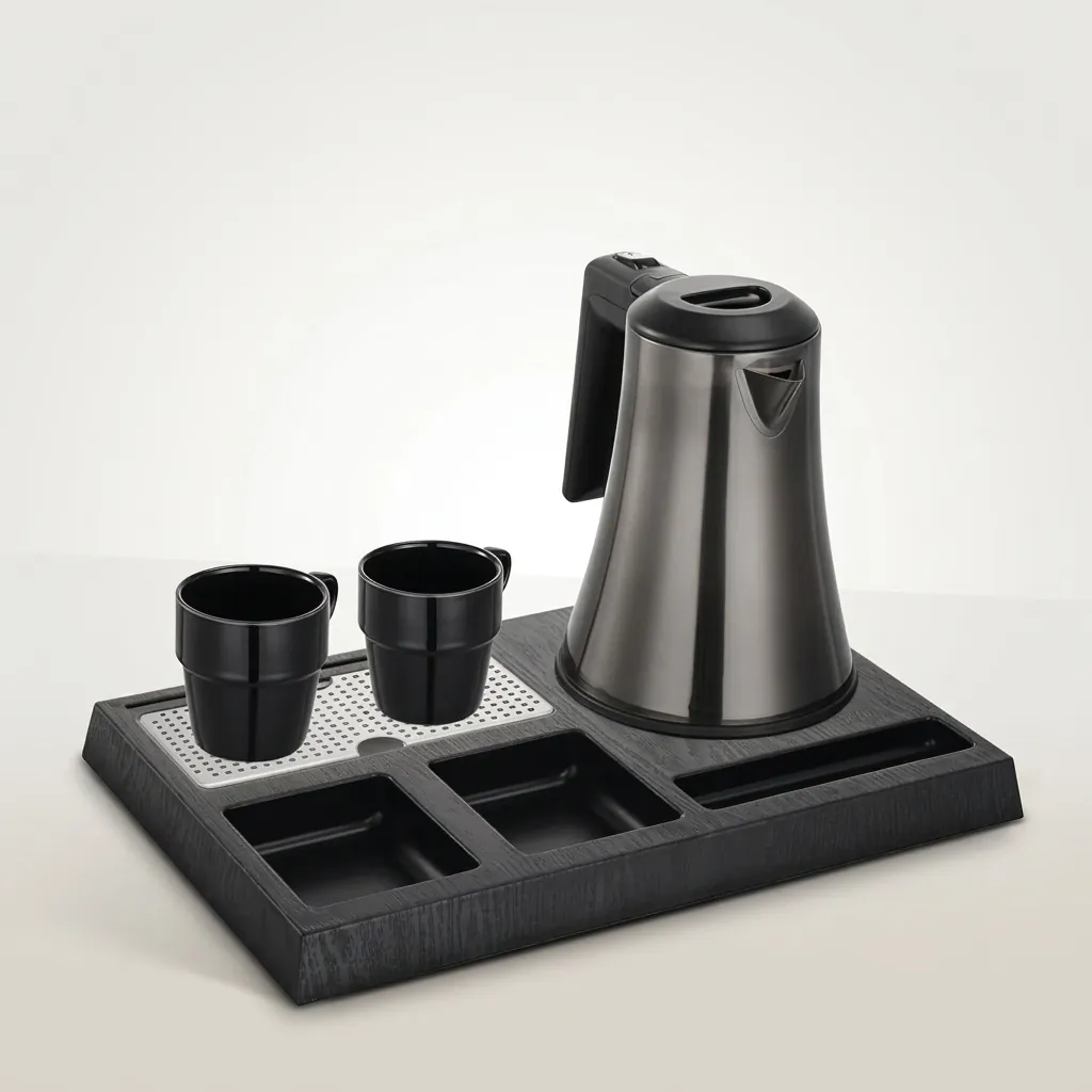 Wood Grain 3-in-1 Tray Set with Stainless Steel 0.8L Kettle [1114] — KTS-1114 (image 5)
