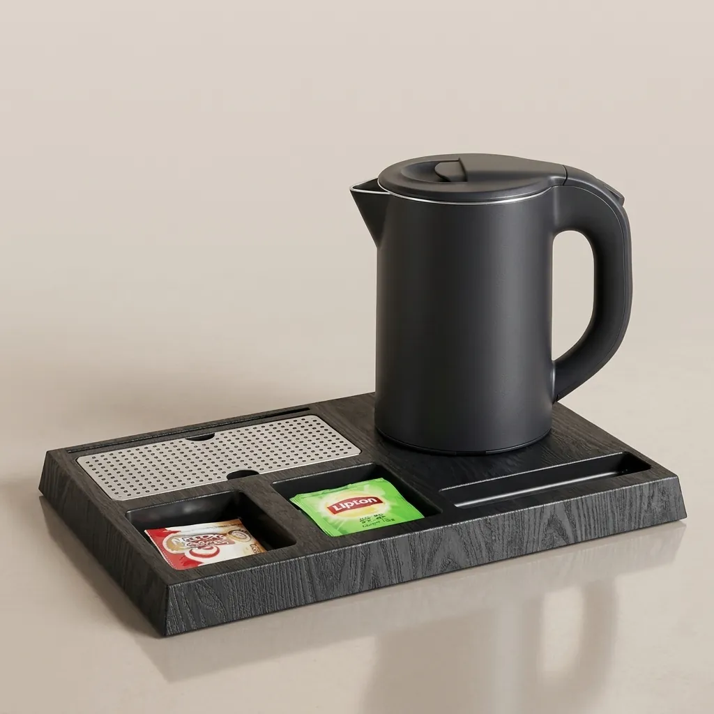 Wood Grain Tray Set with Stainless Steel Anti-Scald 0.8L Kettle [1115] — KTS-1115 (image 4)