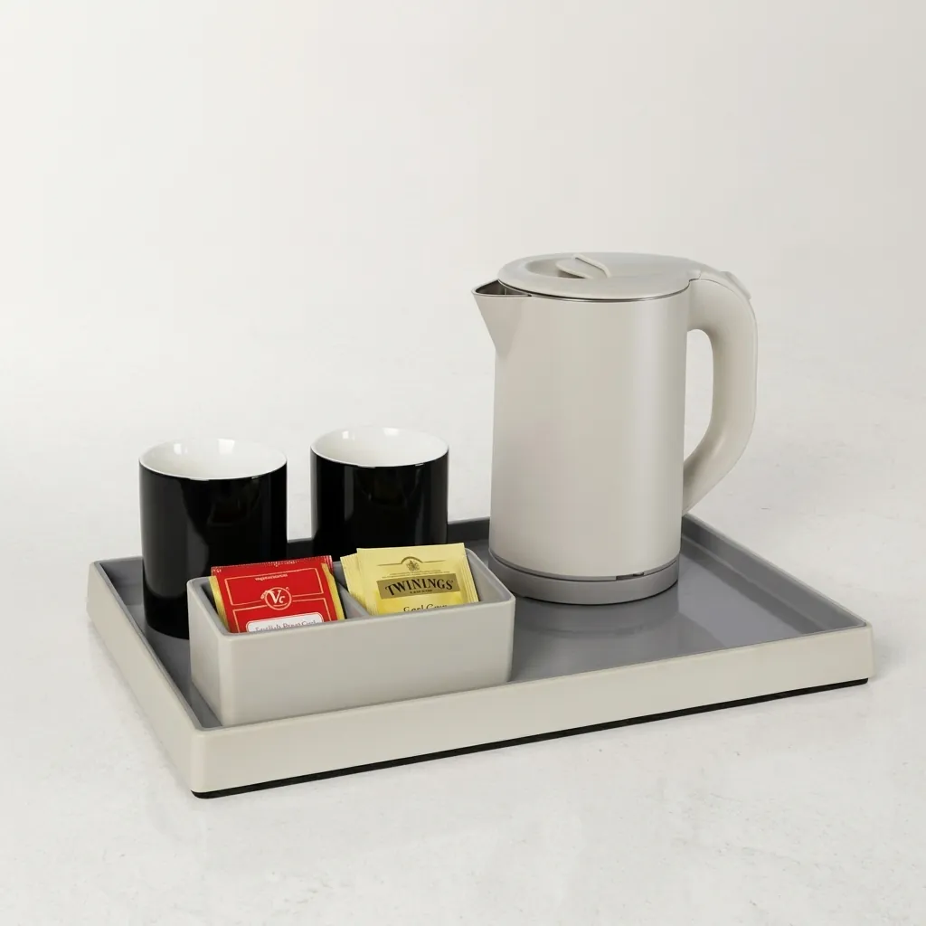 PU Leather Tray Set with Stainless Steel Anti-Scald 0.8L Kettle [1128] — KTS-1128 (image 4)