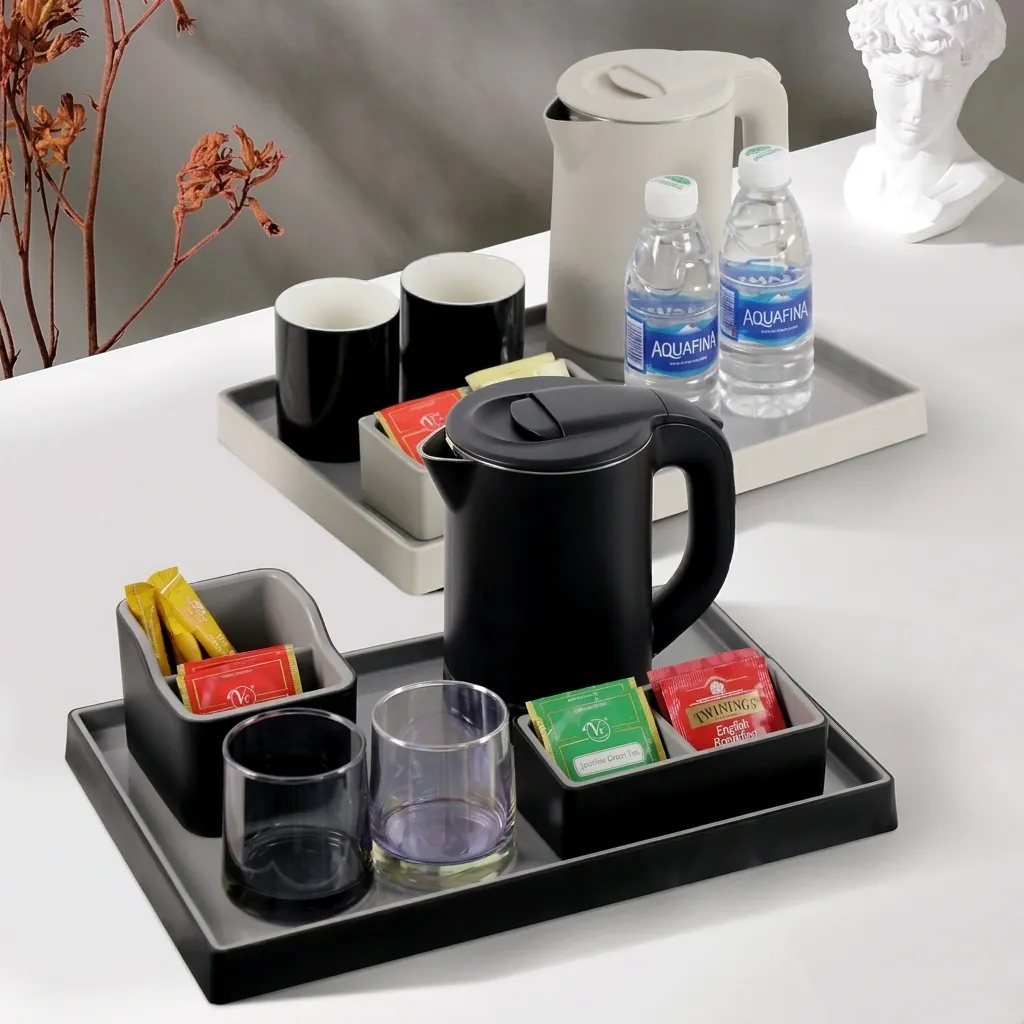 PU Leather Tray Set with Stainless Steel Anti-Scald 0.8L Kettle [1128] — KTS-1128 (image 6)