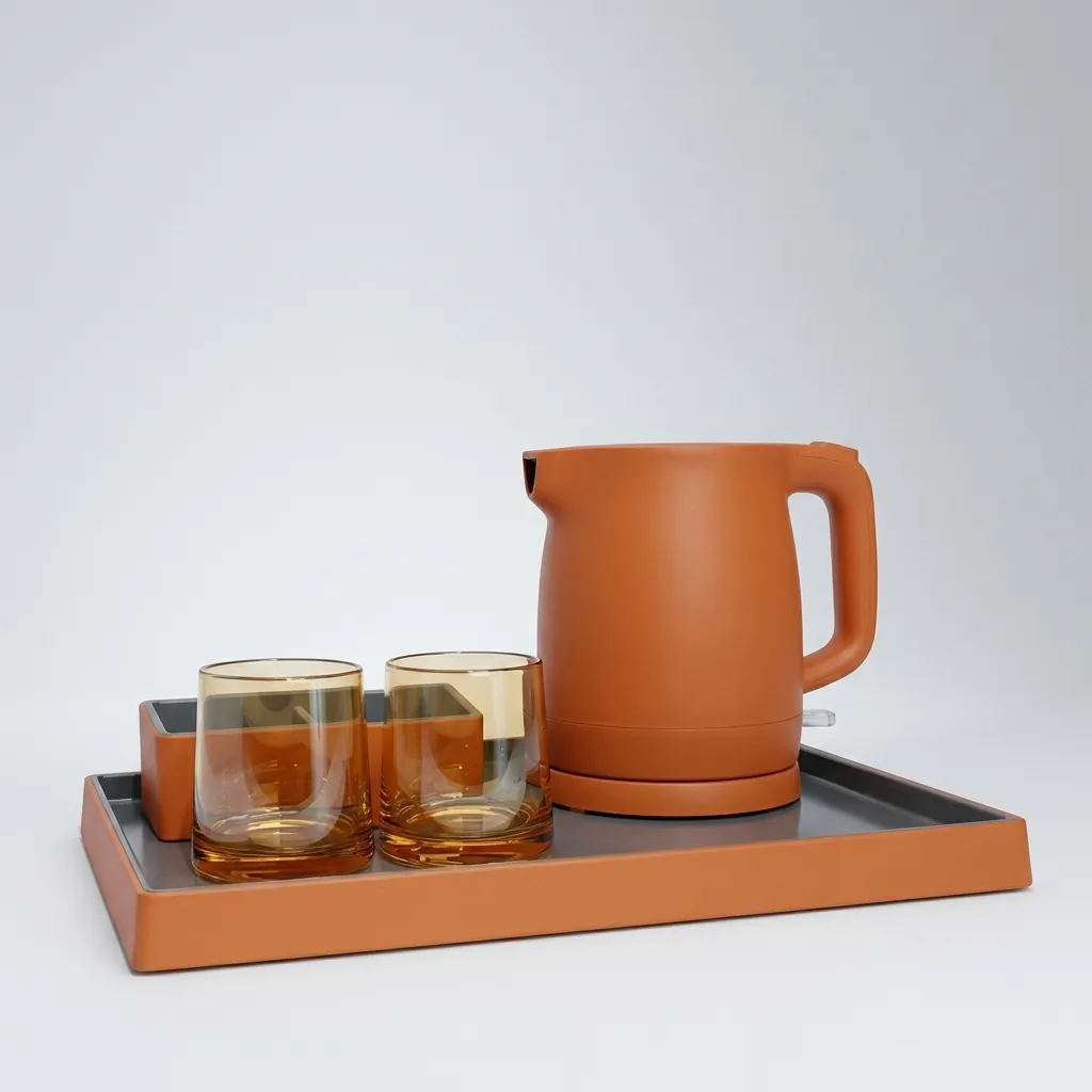 PU Leather Tray Set with Stainless Steel Anti-Scald 0.8L Kettle [1131] — KTS-1131 (image 6)