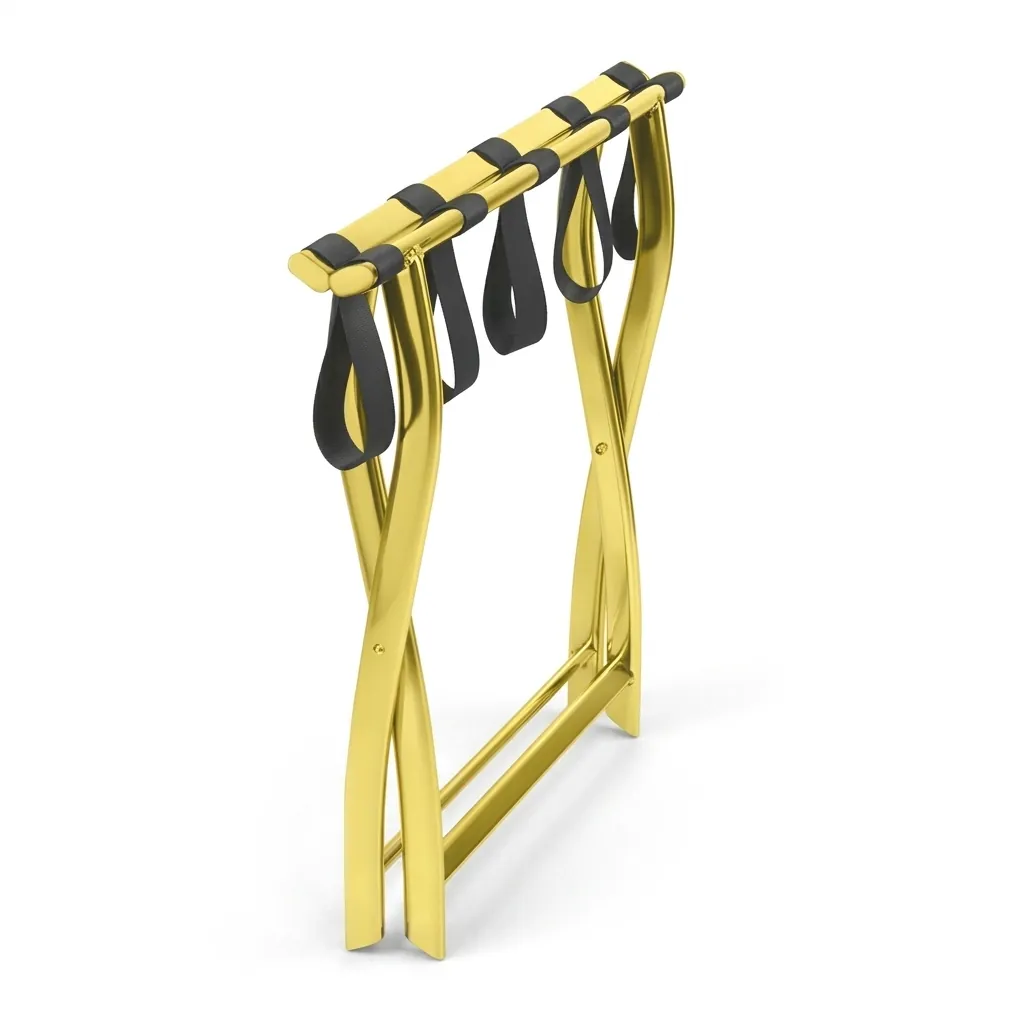 Stainless Steel Luggage Rack with 5 Straps [1042] — LGR-1042 — A foldable stainless steel luggage rack with five durable nylon straps and a space-saving backless design. Plastic foot caps protect floors, folds flat for storage. Measures 52x45x52.5cm, rose gold, gold, silver, steel or black. (image 4)