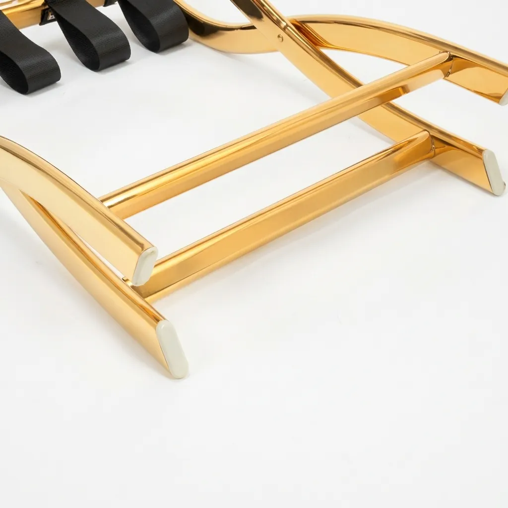 Stainless Steel Luggage Rack with 5 Straps [1042] — LGR-1042 — A foldable stainless steel luggage rack with five durable nylon straps and a space-saving backless design. Plastic foot caps protect floors, folds flat for storage. Measures 52x45x52.5cm, rose gold, gold, silver, steel or black. (image 6)